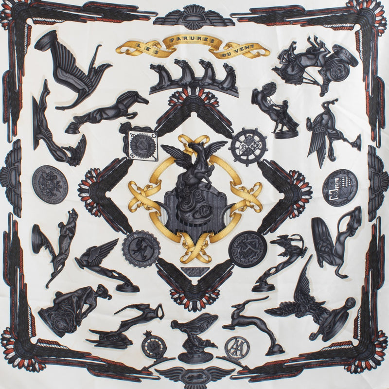 Hermès White Les Parures du Vent Silk 90 Scarf