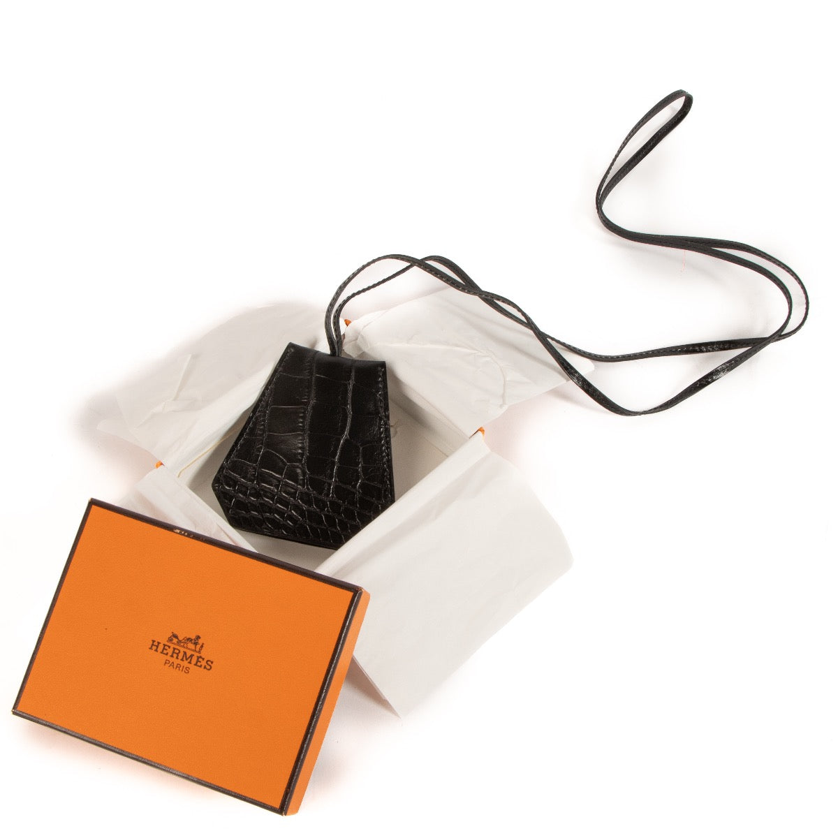 shop 100% authentic second hand Hermès Black Alligator Clochette Necklace on Labellov.com