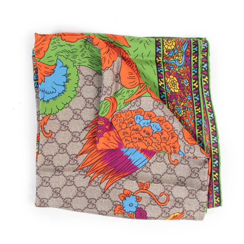 Shop safe online authentic Gucci Monogram Floral Silk Scarf.