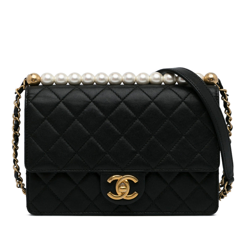 Chanel Black Chic Pearls Lambskin Flap Crossbody Bag