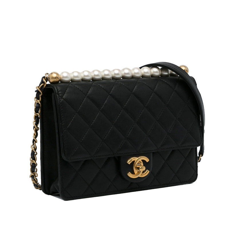 Chanel Black Chic Pearls Lambskin Flap Crossbody Bag