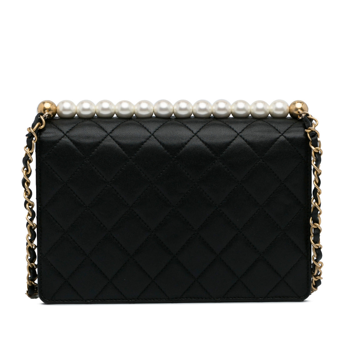 Chanel Zwarte Chic Parels Lamsleer Klep Crossbodytas