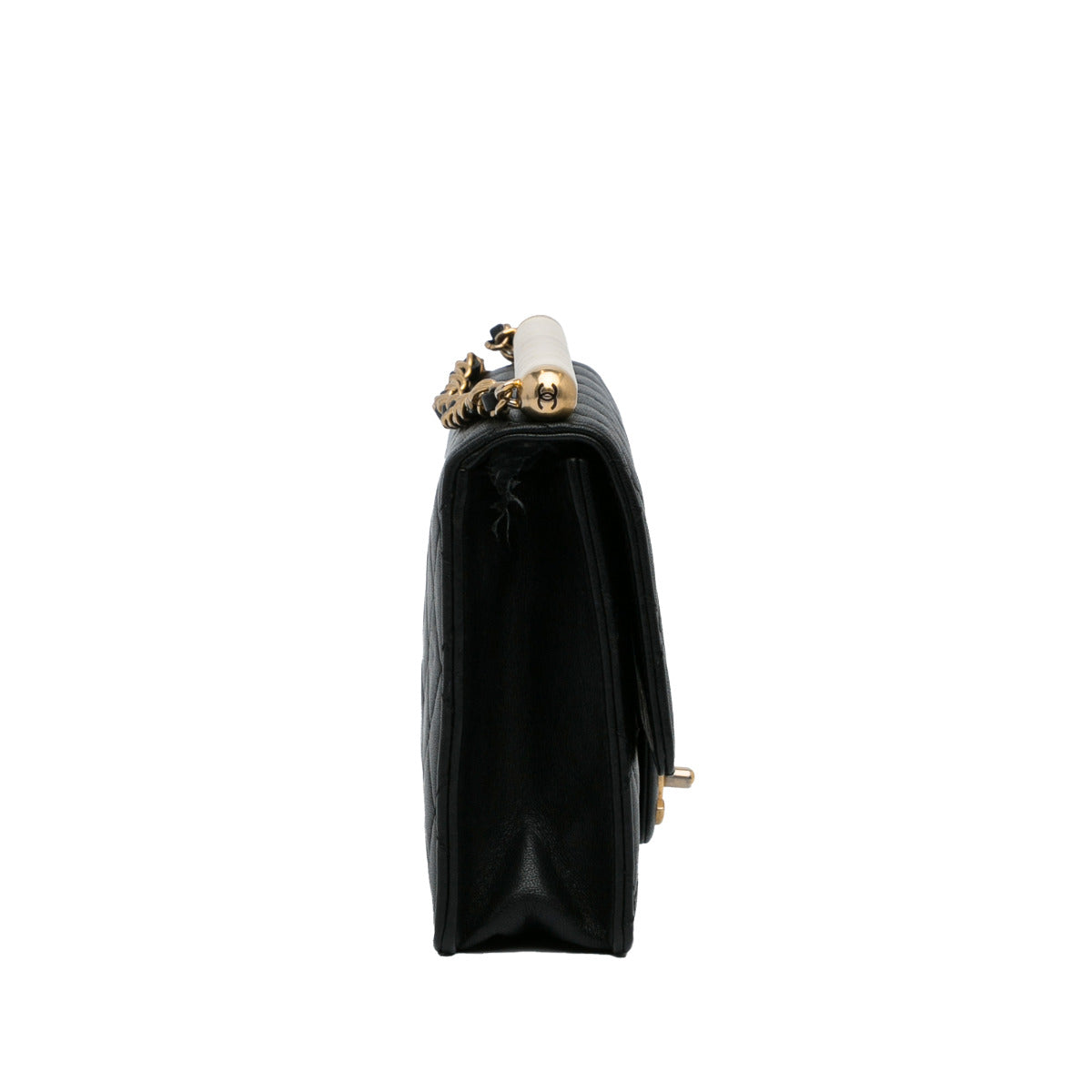 Chanel Zwarte Chic Parels Lamsleer Klep Crossbodytas