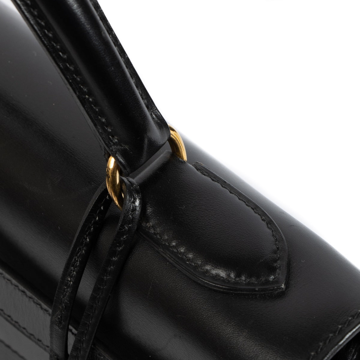 Hermès Vintage Kelly 32 Sellier Cuir Box Noir Bijouterie Dorée
