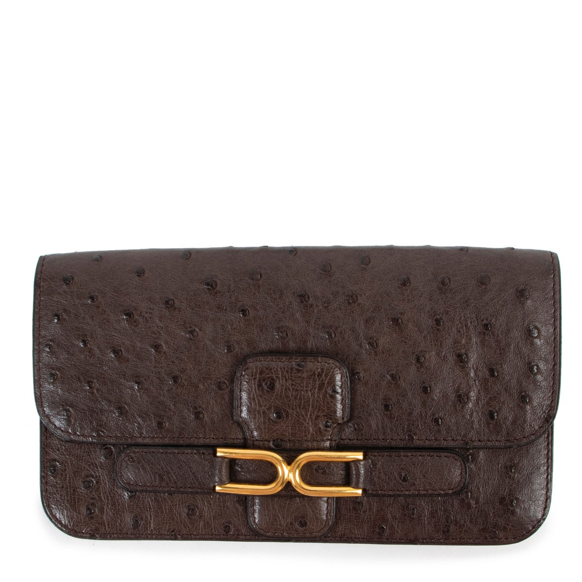 Delvaux Brown Ostrich Escudo Wallet 100% authentic. Buy safely here