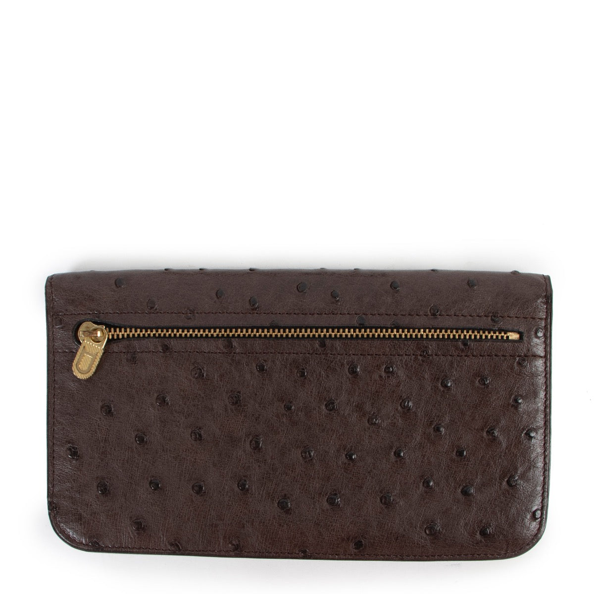 Delvaux Brown Ostrich Escudo Wallet 100% authentic. Buy safely here