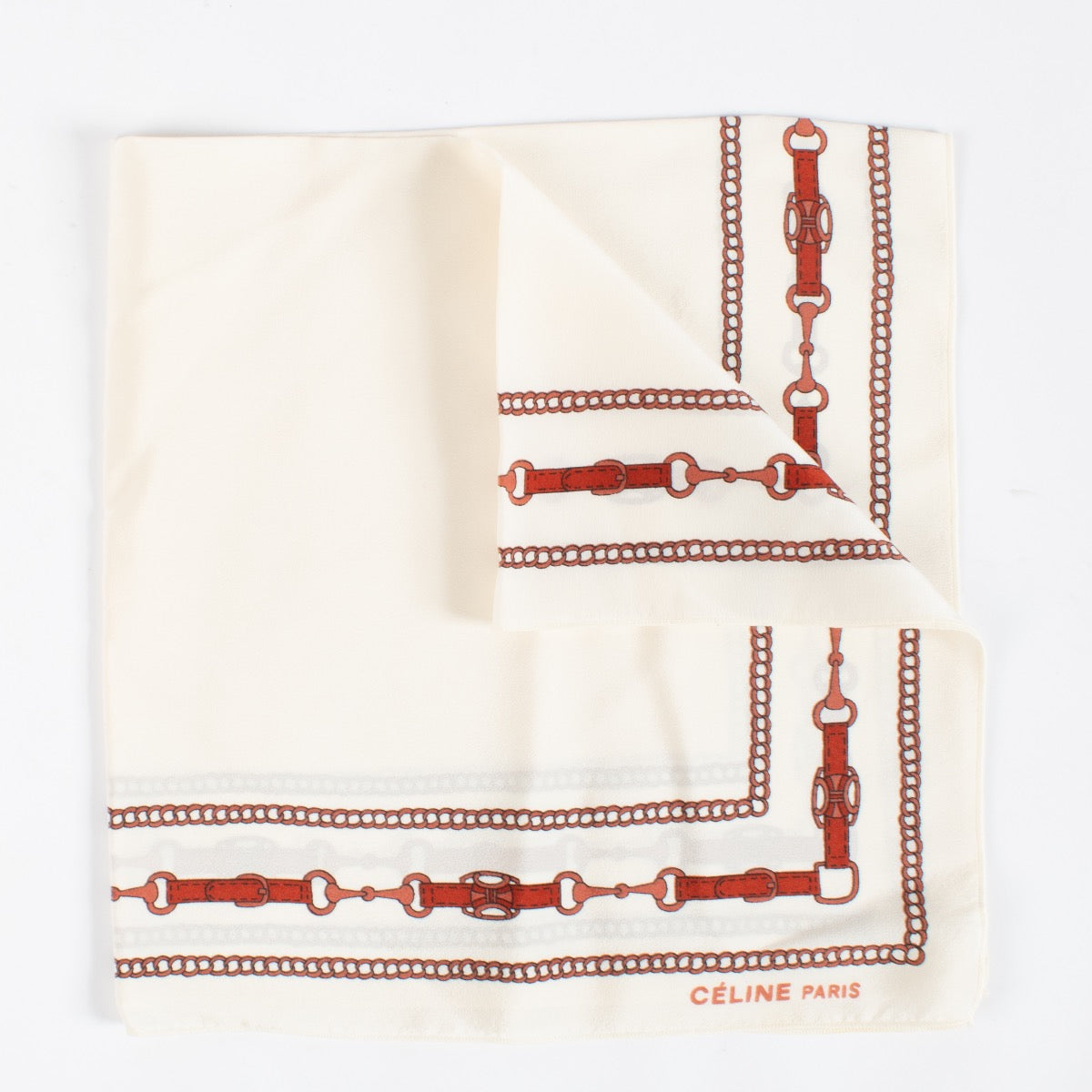 authentic preloved Celine Beige/Red Silk Scarf on Labellov.com