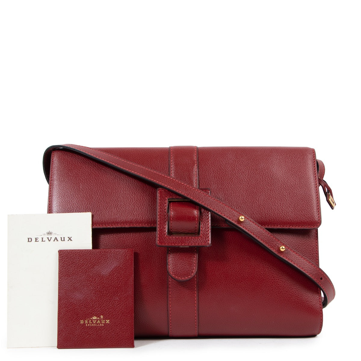 Shop safe online at Labellov in Antwerp this 100% authentic second hand Delvaux Rosso Jumping Nouveau Leather Promesse Crossbody Bag