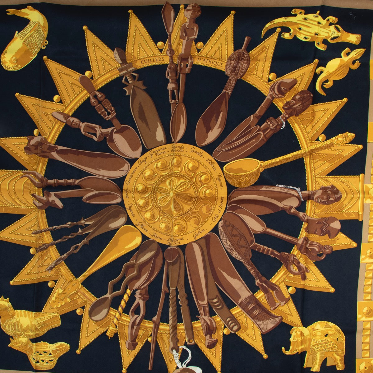 Buy an authentic second hand Hermès Cuillers D'Afrique silk scarf at Labellov