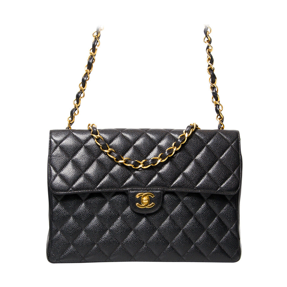 Chanel Black Caviar Quilted Jumbo Classic Flap Bag