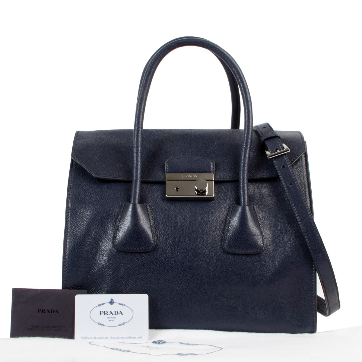 Shop second hand luxury high-end designer Prada BN2661 Blue Glace Calf Tote Bag at Labellov