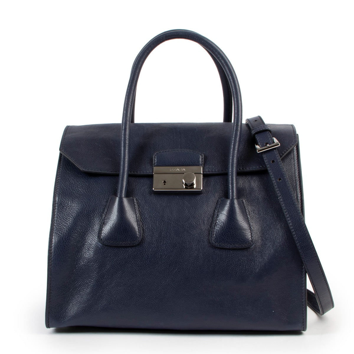 Shop second hand luxury high-end designer Prada BN2661 Blue Glace Calf Tote Bag at Labellov