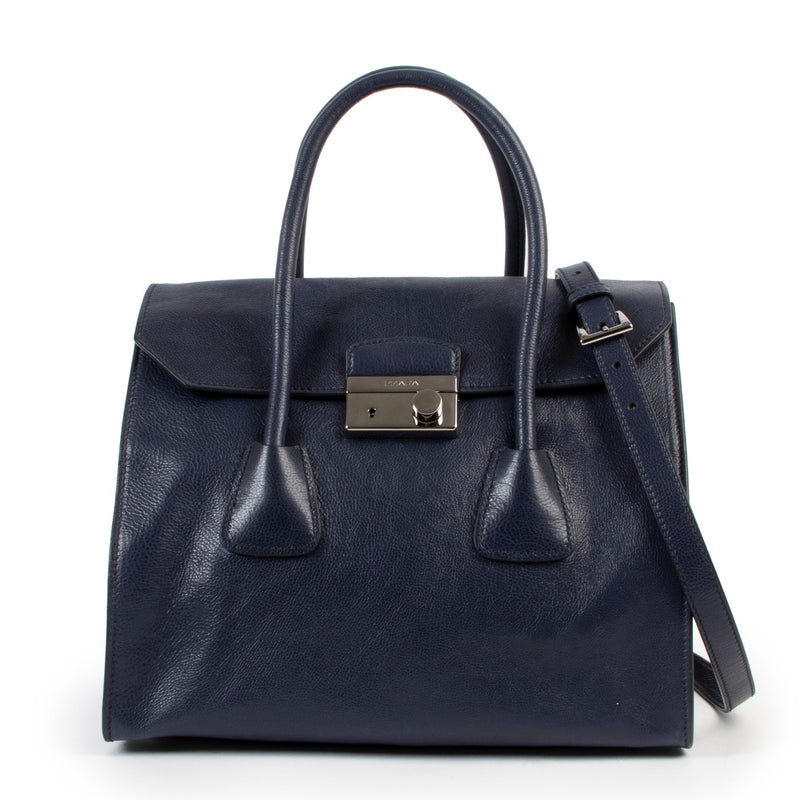 Shop second hand luxury high-end designer Prada BN2661 Blue Glace Calf Tote Bag at Labellov