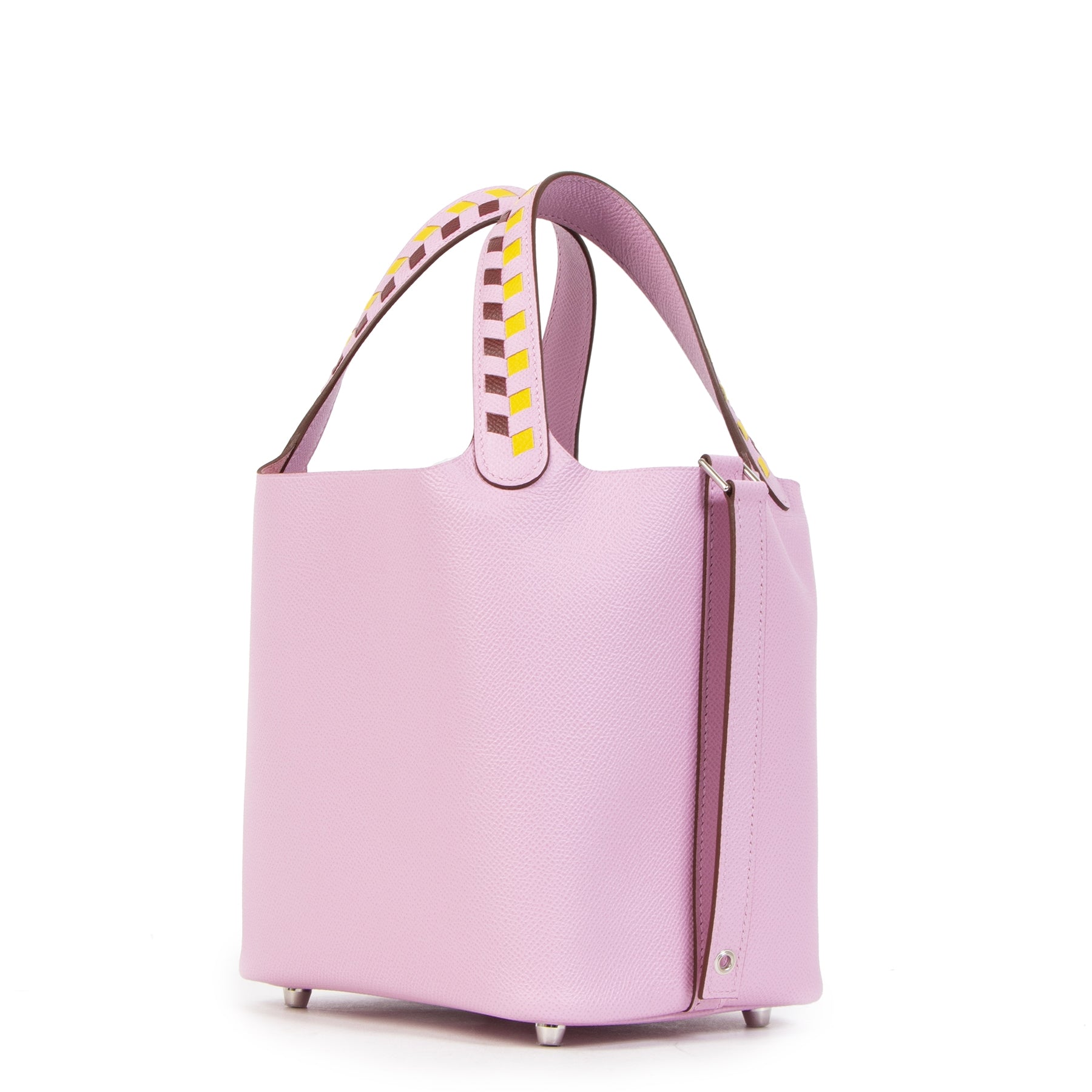 Hermes Picotin Lock Tressage De Cuir Chevron 18 PM Mauve sylvestre/Jaune de naples/Rouge H