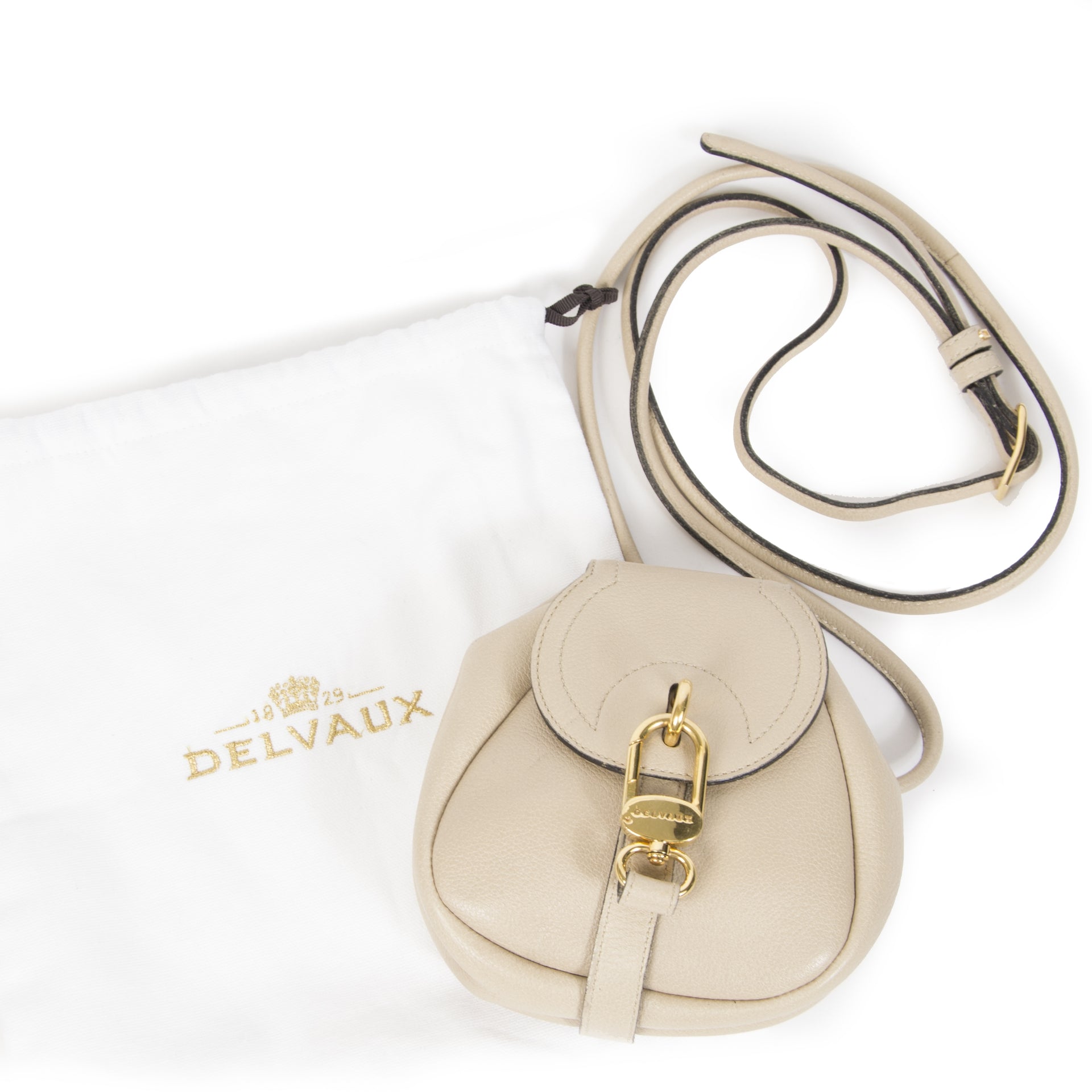 Authentieke Tweedehands Delvaux Beige Cerceau Mini Crossbody Bag juiste prijs veilig online shoppen luxe merken webshop winkelen Antwerpen België mode fashion