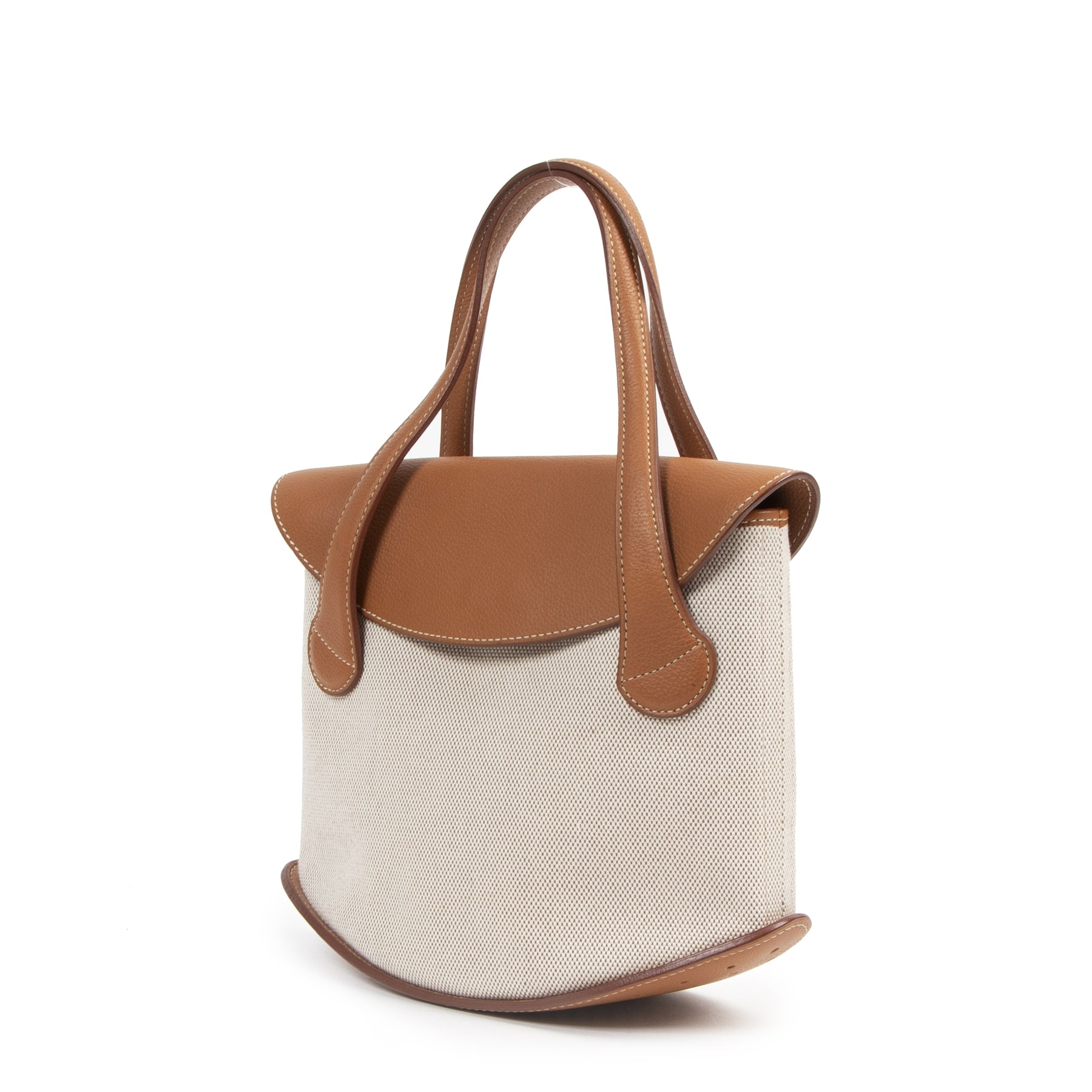 Authentieke Tweedehands Delvaux songe Cognac Leather Canvas Handbag juiste prijs veilig online shoppen luxe merken webshop winkelen Antwerpen België mode fashion