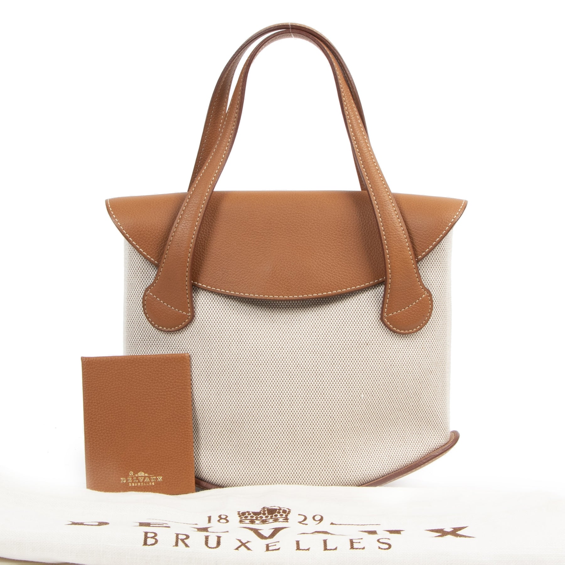 Authentic secondhand Delvaux songe Cognac Leather Canvas Handbag designer bags fashion luxury vintage webshop safe secure online shopping
