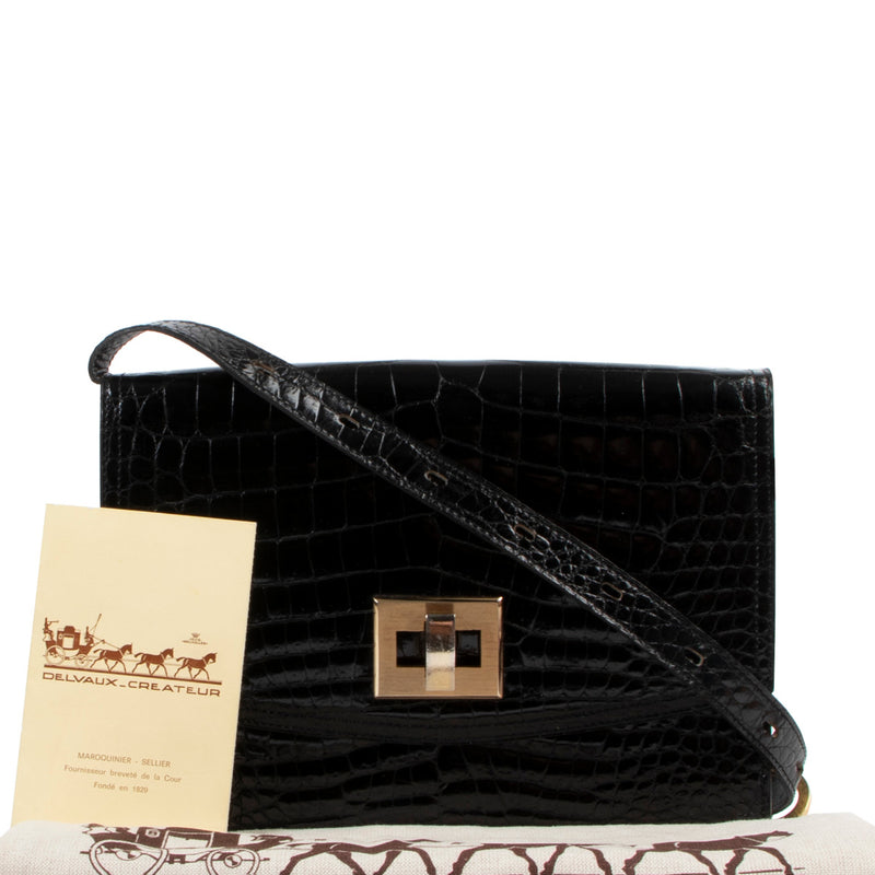 Delvaux Black Croco Apero Shoulder Bag
