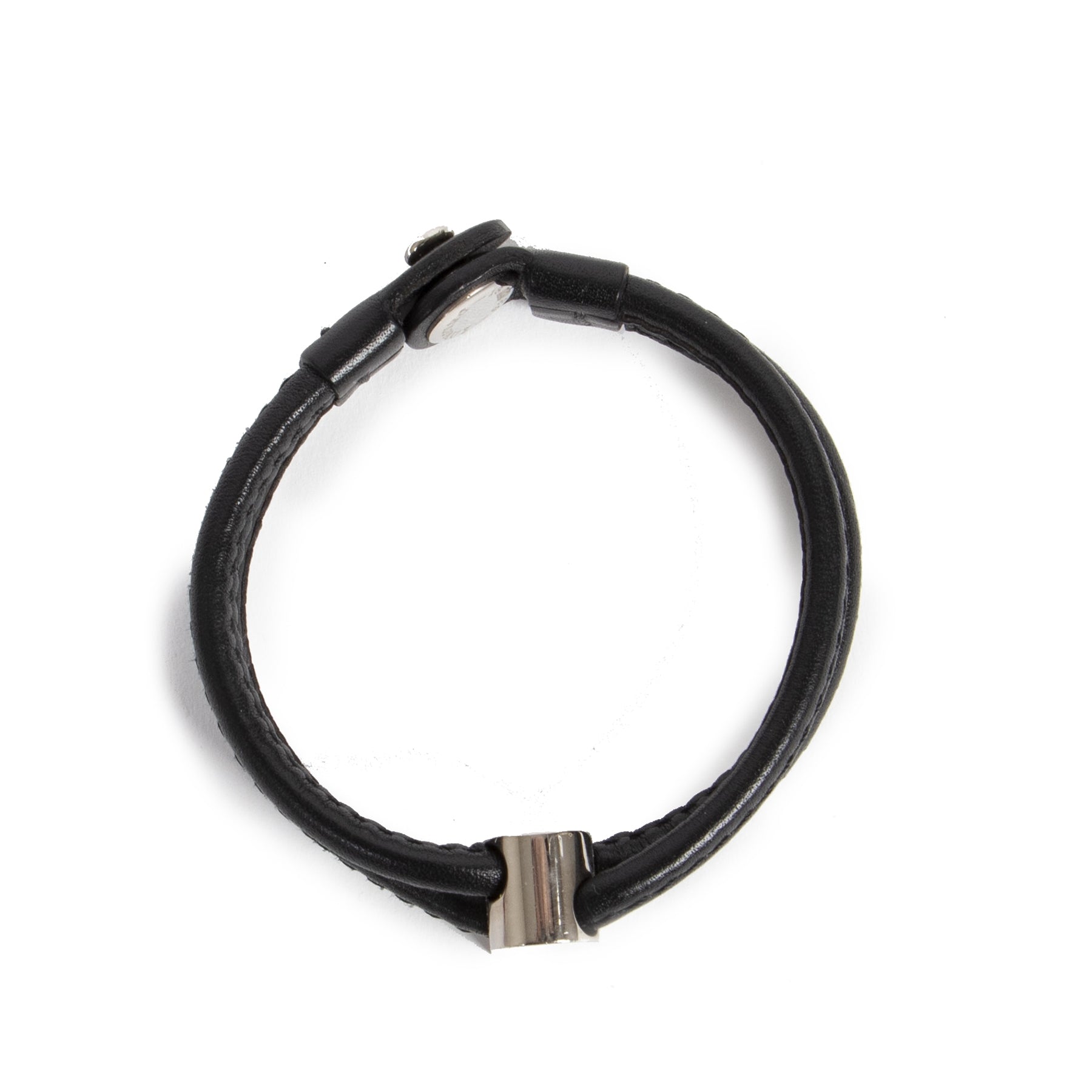 Authentieke Tweedehands Delvaux Black Leather Bracelet Silver D juiste prijs veilig online shoppen luxe merken webshop winkelen Antwerpen België mode fashion