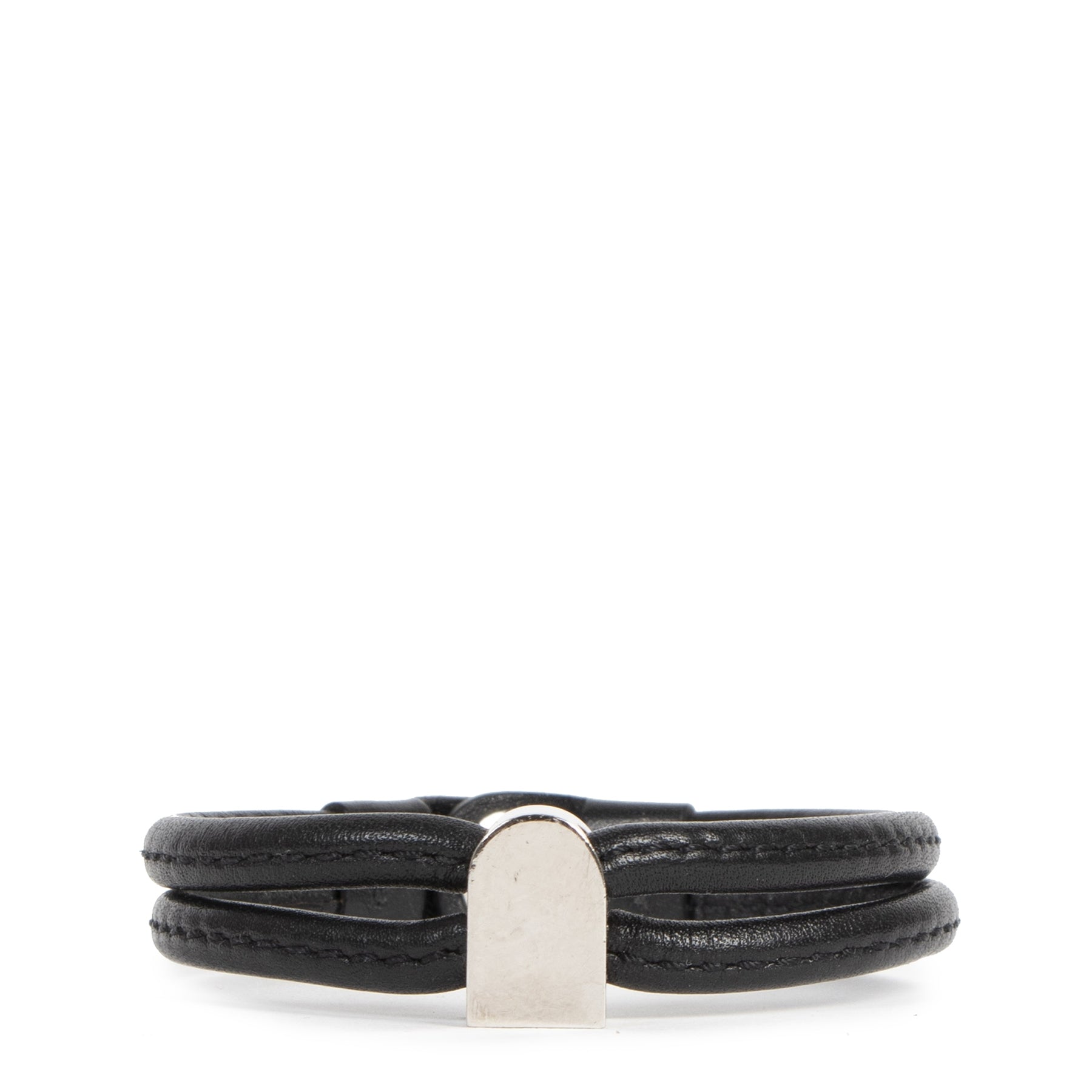 Authentic secondhand Delvaux Black Leather Bracelet Silver D designer accessories luxury vintage webshop designer brands fashion online shopping
