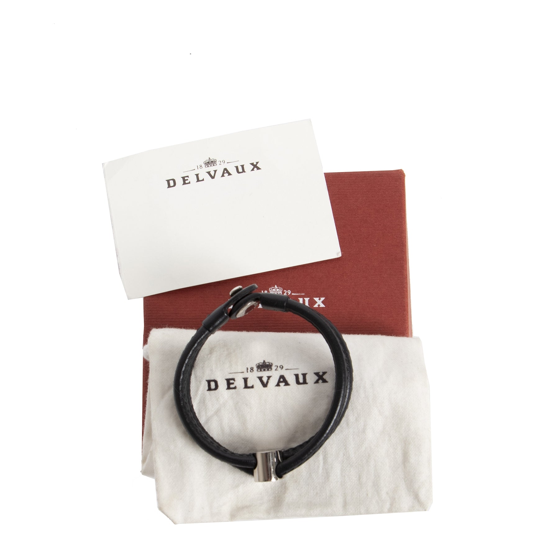 Authentic secondhand Delvaux Black Leather Bracelet Silver D designer accessories luxury vintage webshop designer brands fashion online shopping