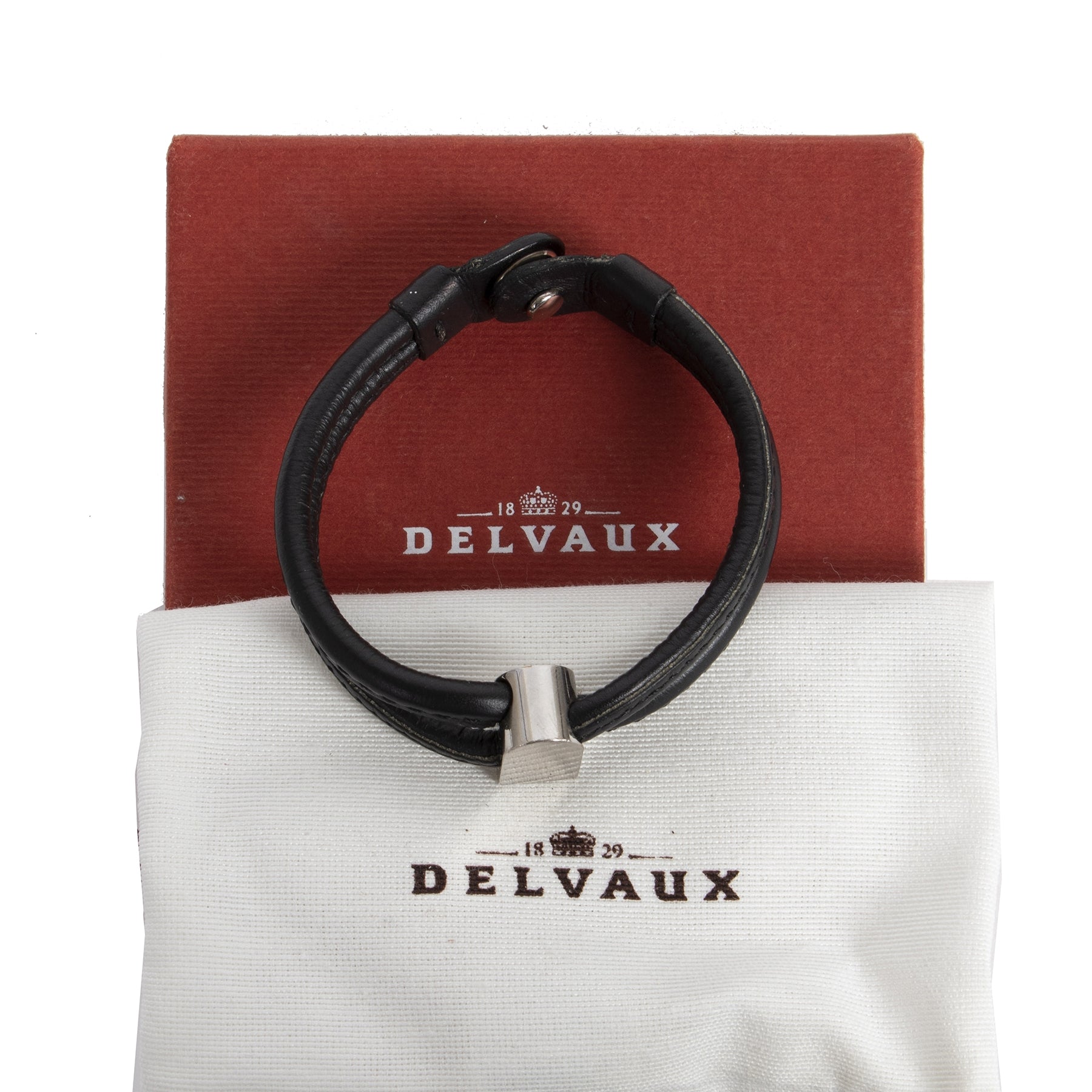 Authentic secondhand Delvaux Black Leather Bracelet Silver D designer accessories designer brands fashion luxury vintage webshop safe secure online shopping