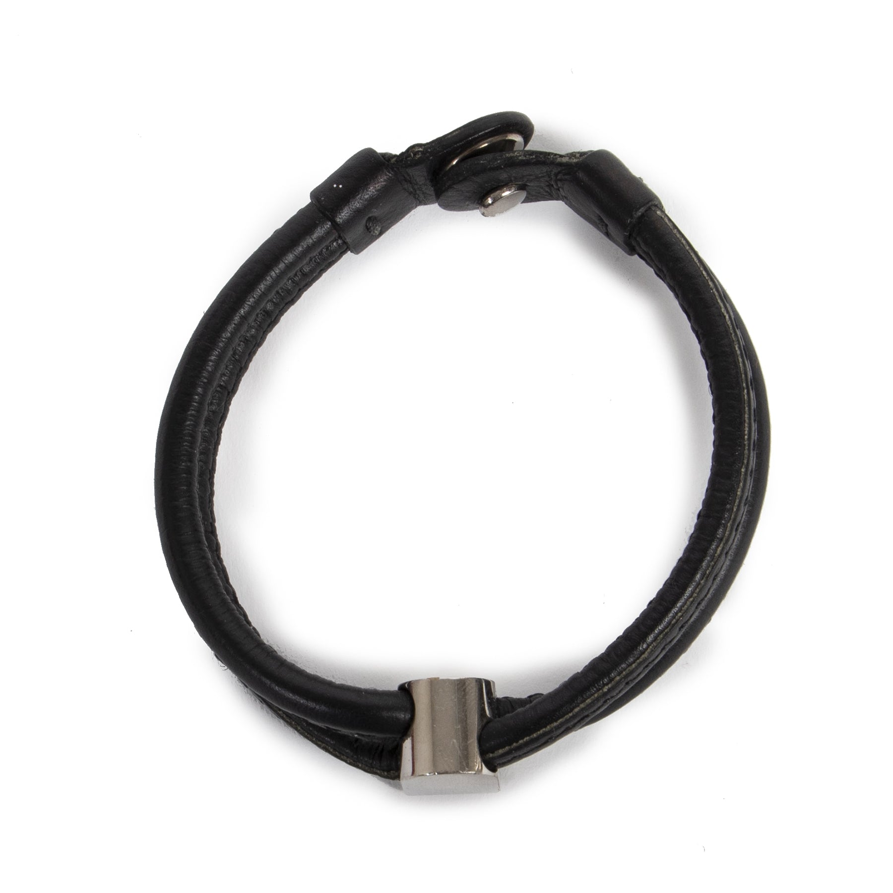 Authentieke Tweedehands Delvaux Black Leather Bracelet Silver D juiste prijs veilig online shoppen luxe merken webshop winkelen Antwerpen België mode fashion