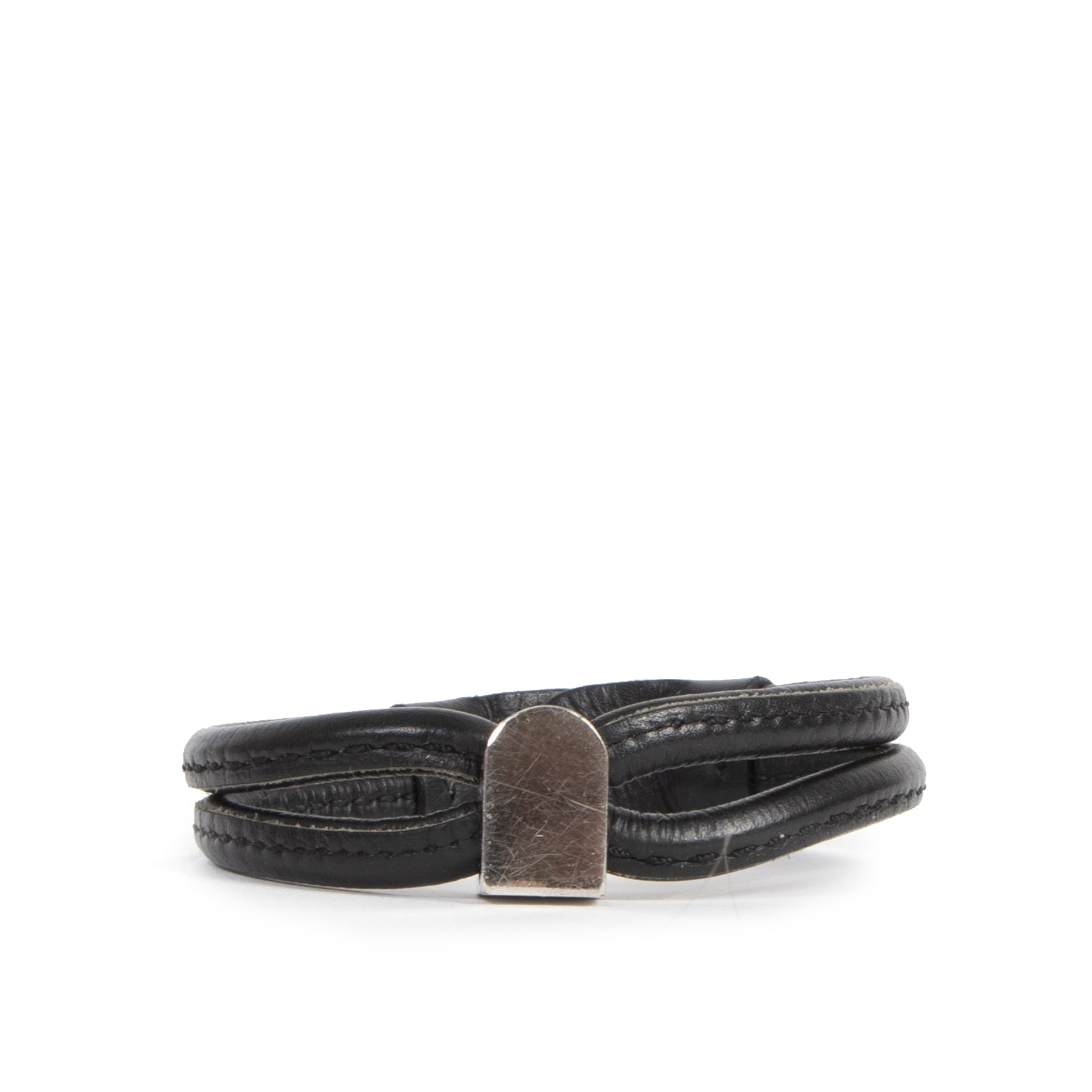 Authentic secondhand Delvaux Black Leather Bracelet Silver D designer accessories designer brands fashion luxury vintage webshop safe secure online shopping