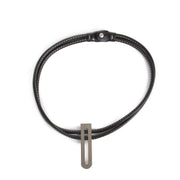 Authentieke Tweedehands Delvaux Black Leather Necklace Silver D juiste prijs veilig online shoppen luxe merken webshop winkelen Antwerpen België mode fashion