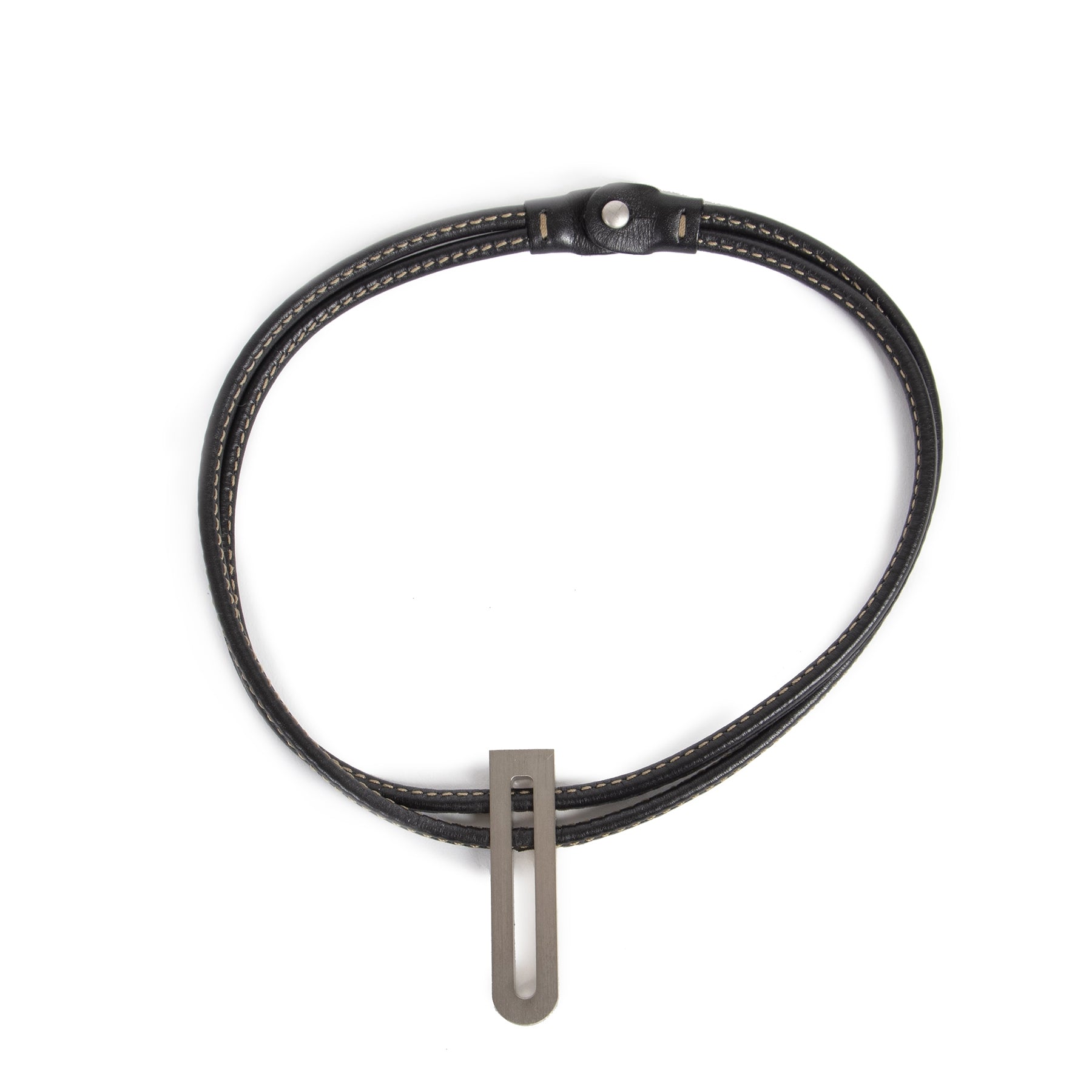 Authentieke Tweedehands Delvaux Black Leather Necklace Silver D juiste prijs veilig online shoppen luxe merken webshop winkelen Antwerpen België mode fashion