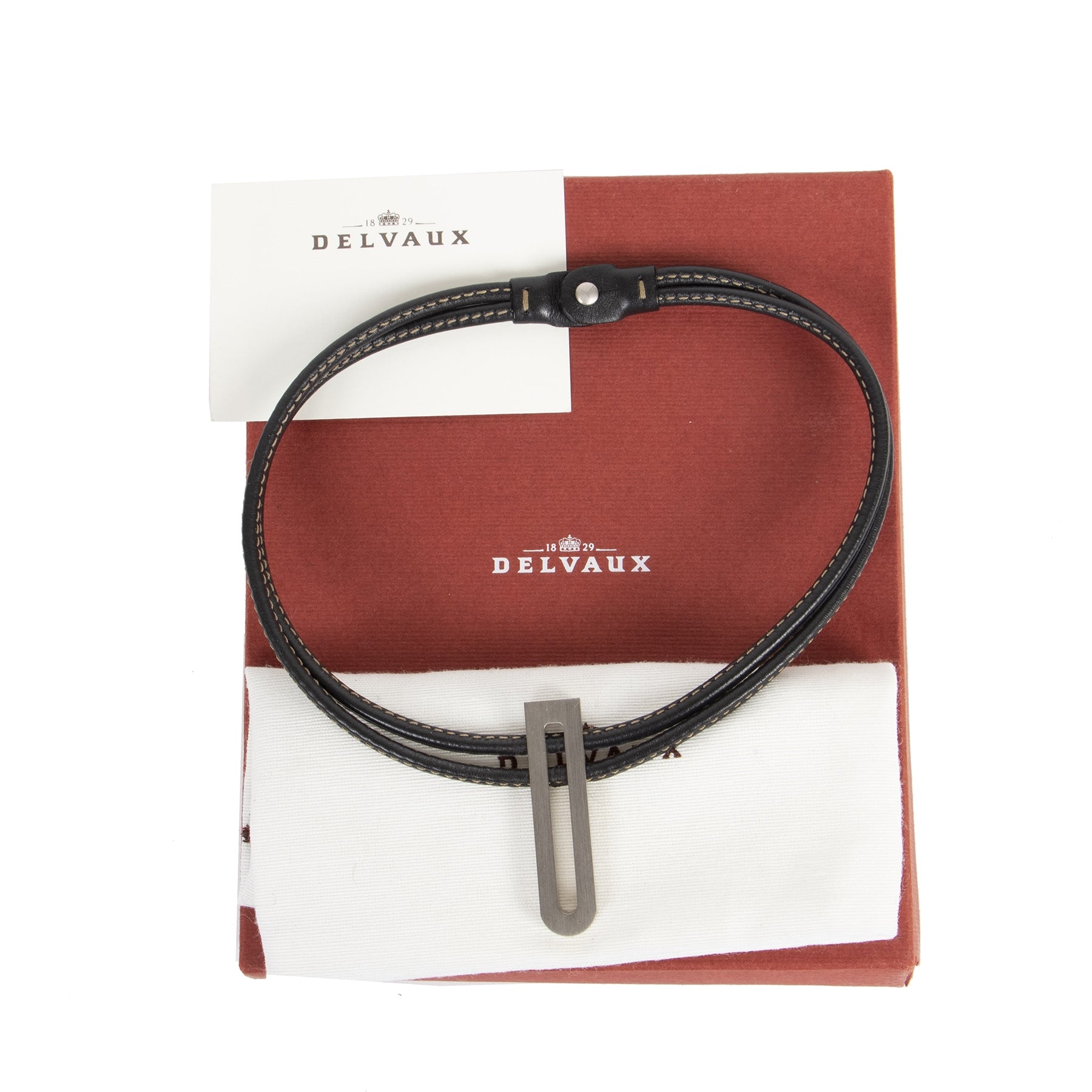 Authentic secondhand Delvaux Black Leather Necklace Silver D designer accessories designer jewelry designer brands fashion luxury vintage webshop safe secure online shopping