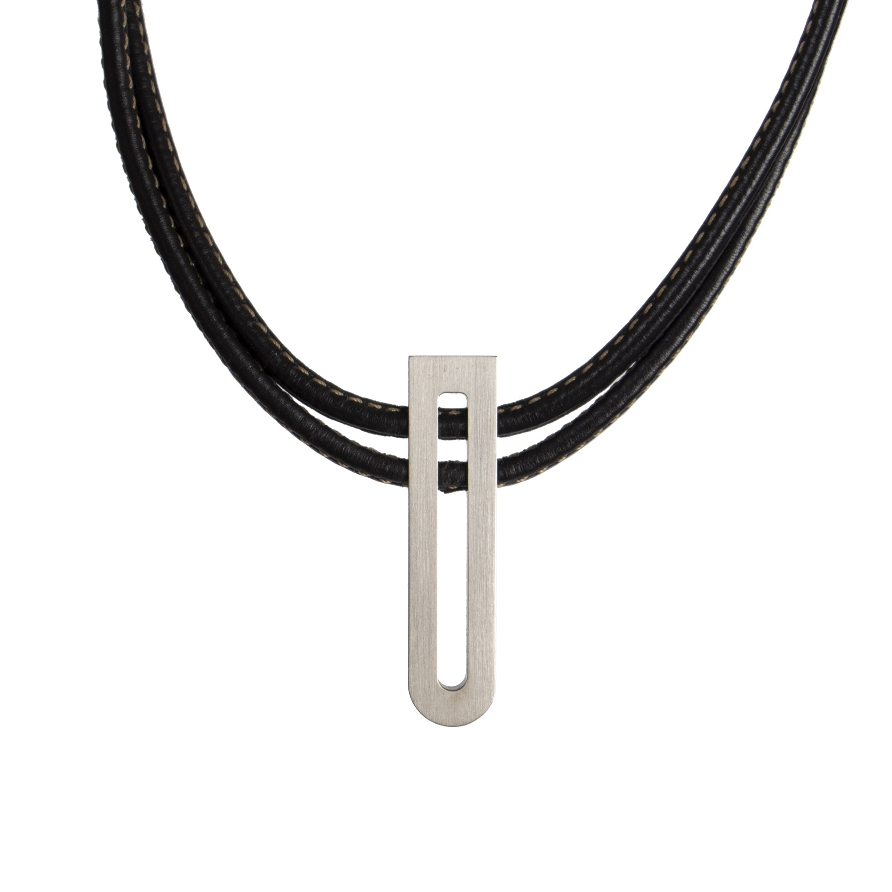 Authentic secondhand Delvaux Black Leather Necklace Silver D designer accessories designer jewelry designer brands fashion luxury vintage webshop safe secure online shopping