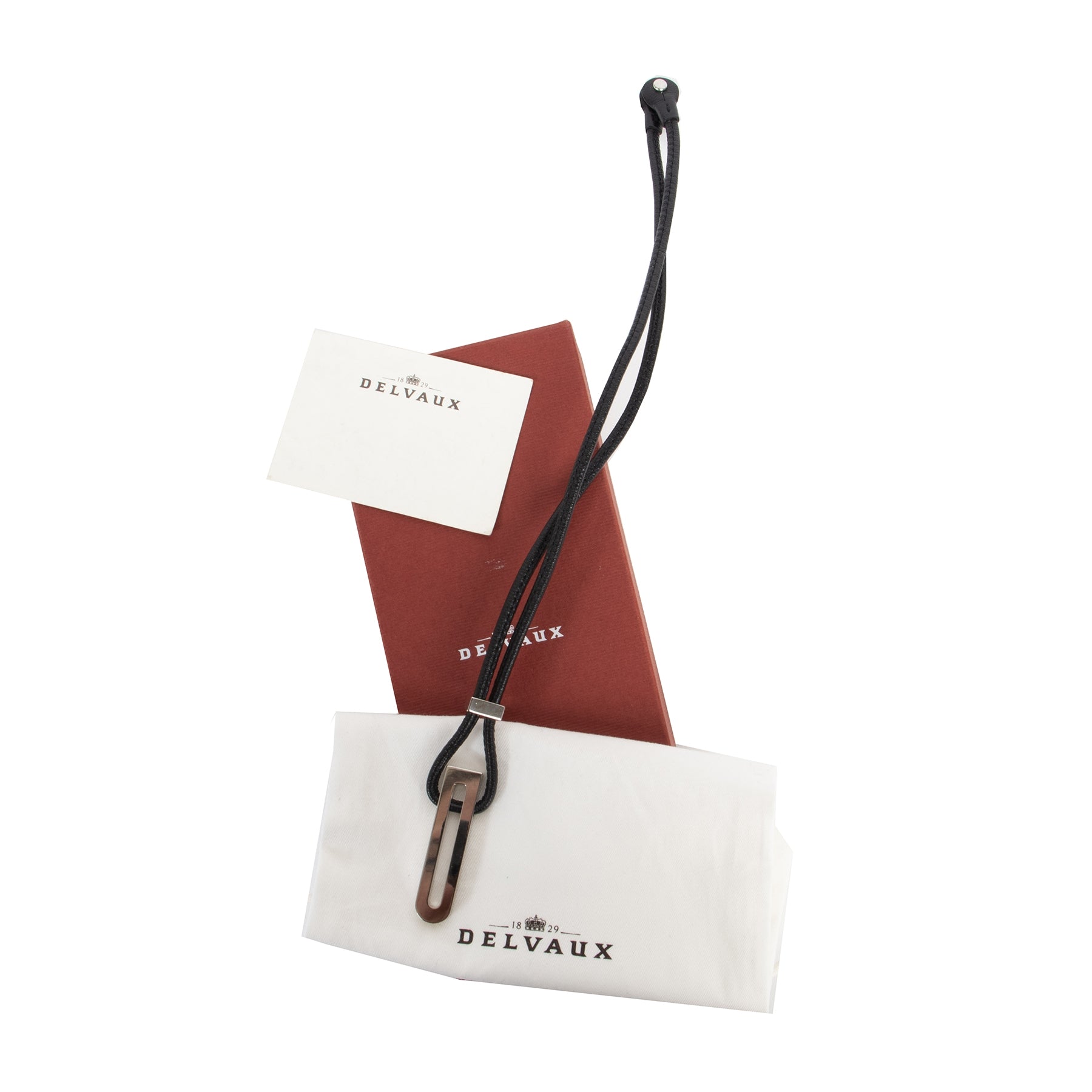 Authentique seconde-main vintage Delvaux Black Leather Silver D Necklace achète en ligne webshop LabelLOV