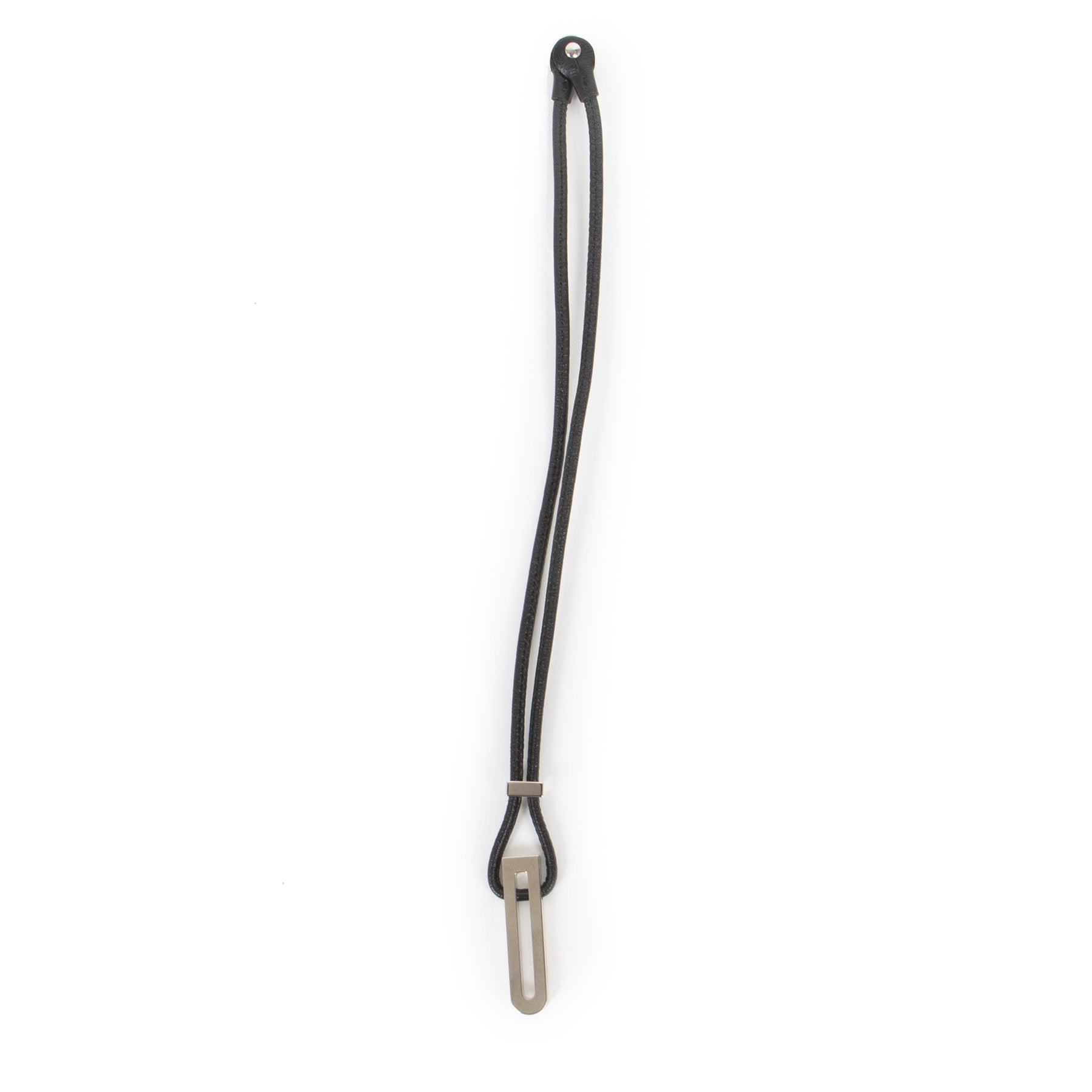 Authentic second-hand vintage Delvaux Black Leather Silver D Necklace buy online webshop LabelLOV