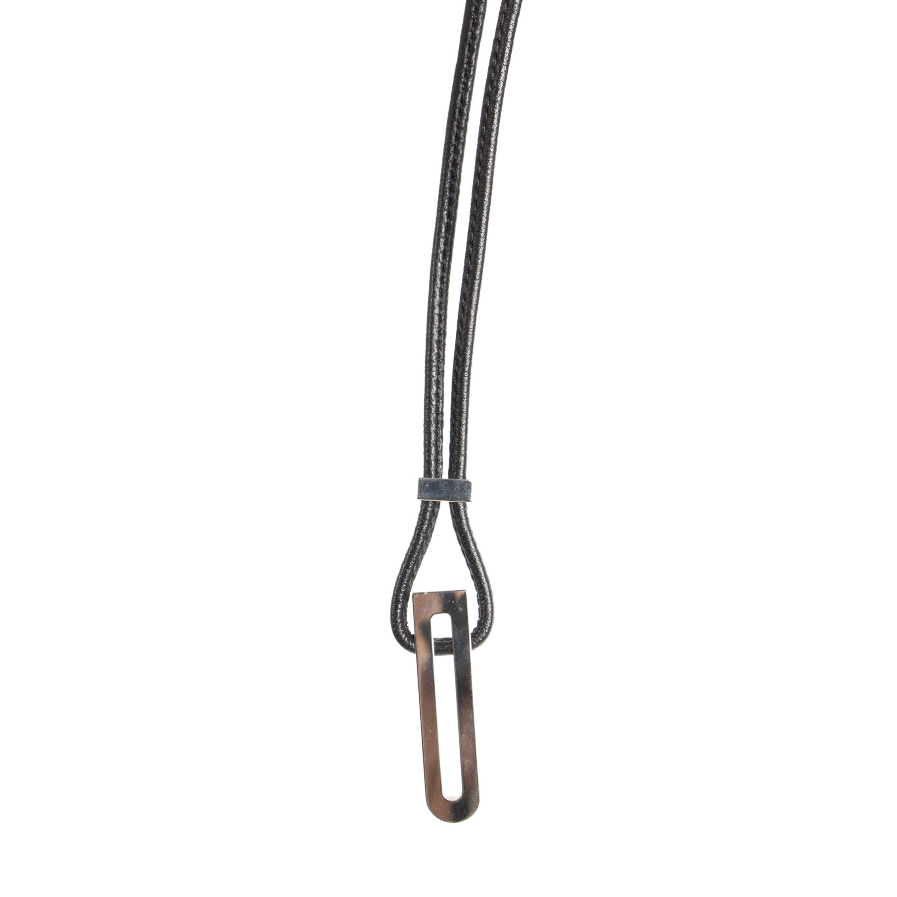 Authentieke tweedehands vintage Delvaux Black Leather Silver D Necklace koop online webshop LabelLOV