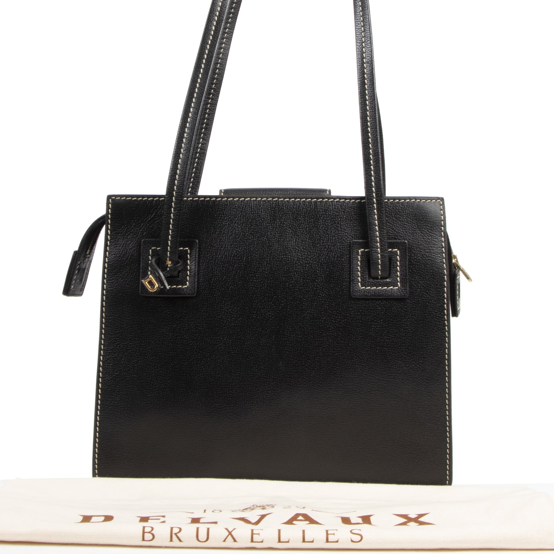Authentic second-hand vintage Delvaux Black Double Strap Shoulder Bag buy online webshop LabelLOV
