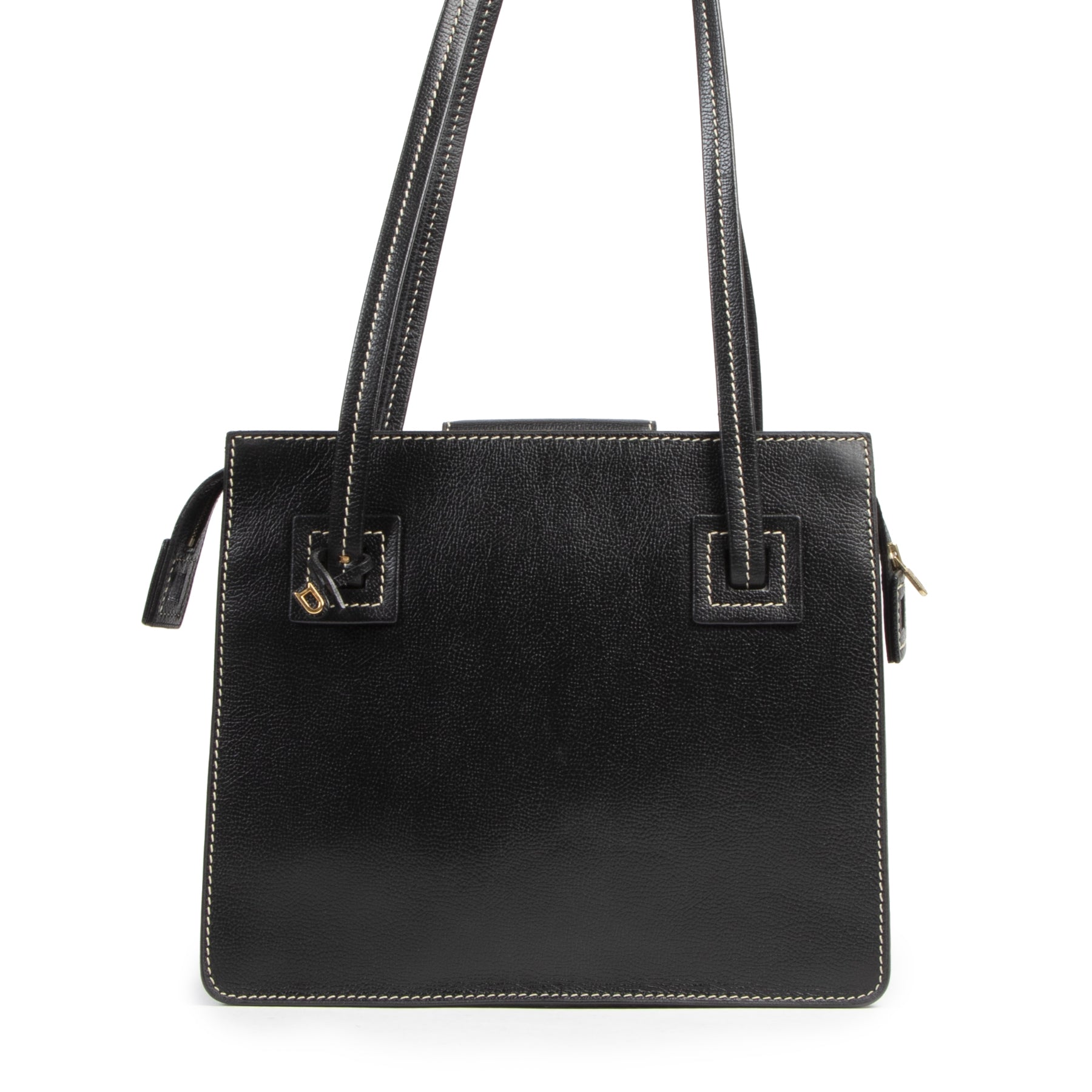 Authentieke tweedehands vintage Delvaux Black Double Strap Shoulder Bag koop online webshop LabelLOV