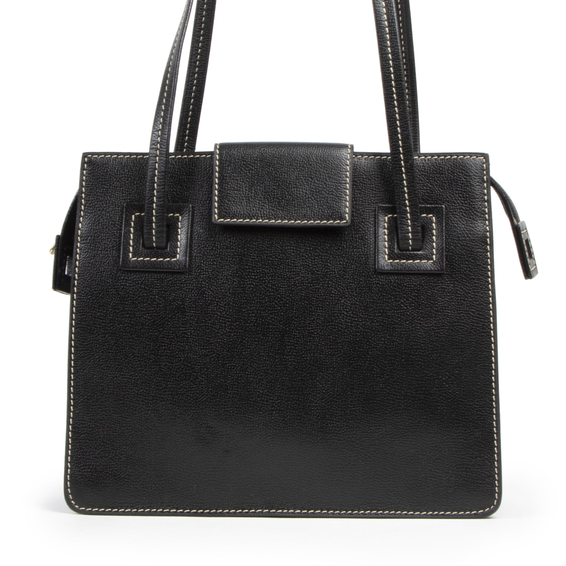 Authentic second-hand vintage Delvaux Black Double Strap Shoulder Bag buy online webshop LabelLOV