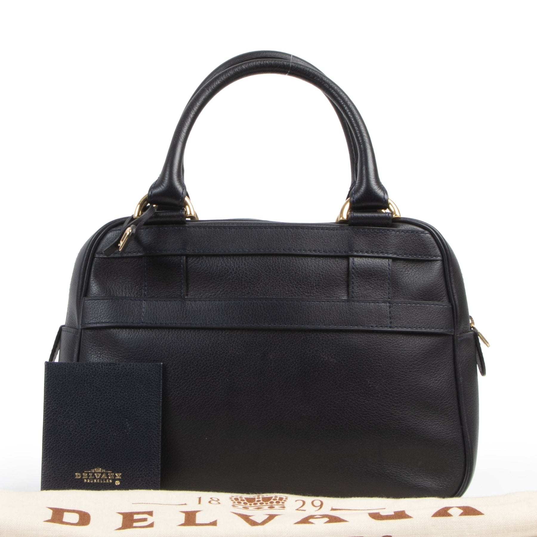 Authentieke tweedehands vintage Delvaux Blue Top Handle Bag koop online webshop LabelLOV