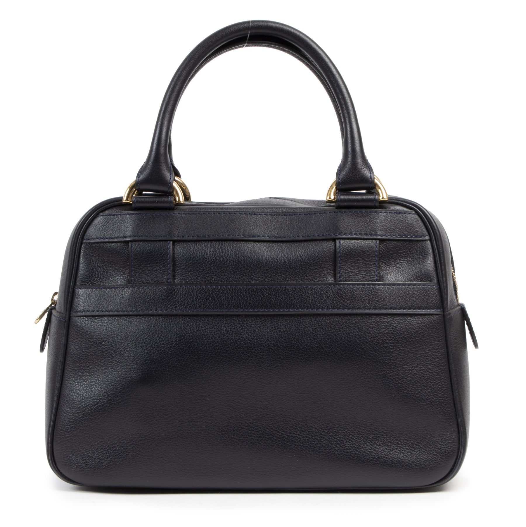 Authentieke tweedehands vintage Delvaux Blue Top Handle Bag koop online webshop LabelLOV