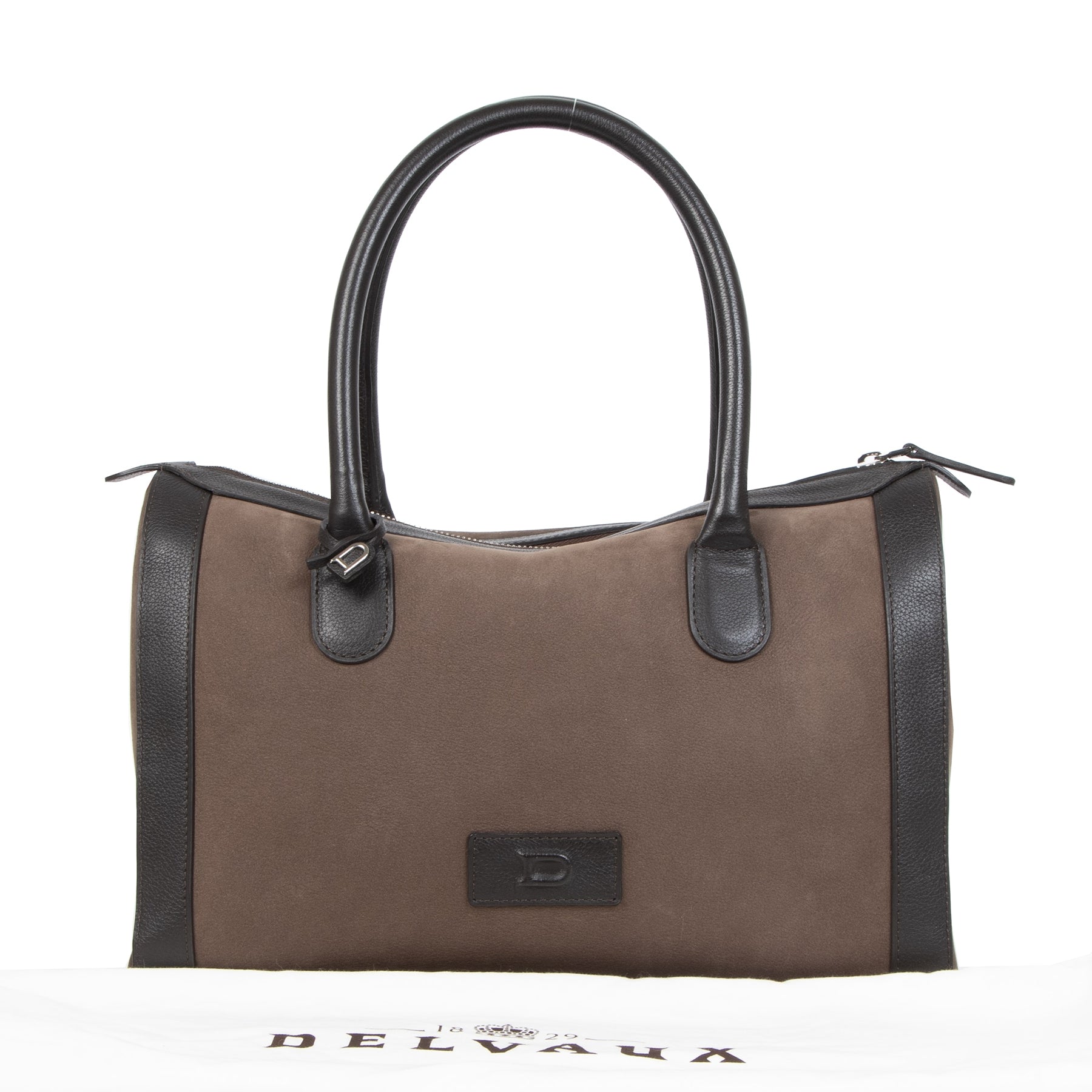 Authentieke Tweedehands Delvaux Brown Suede Top Handle Bag juiste prijs veilig online shoppen luxe merken webshop winkelen Antwerpen België mode fashion