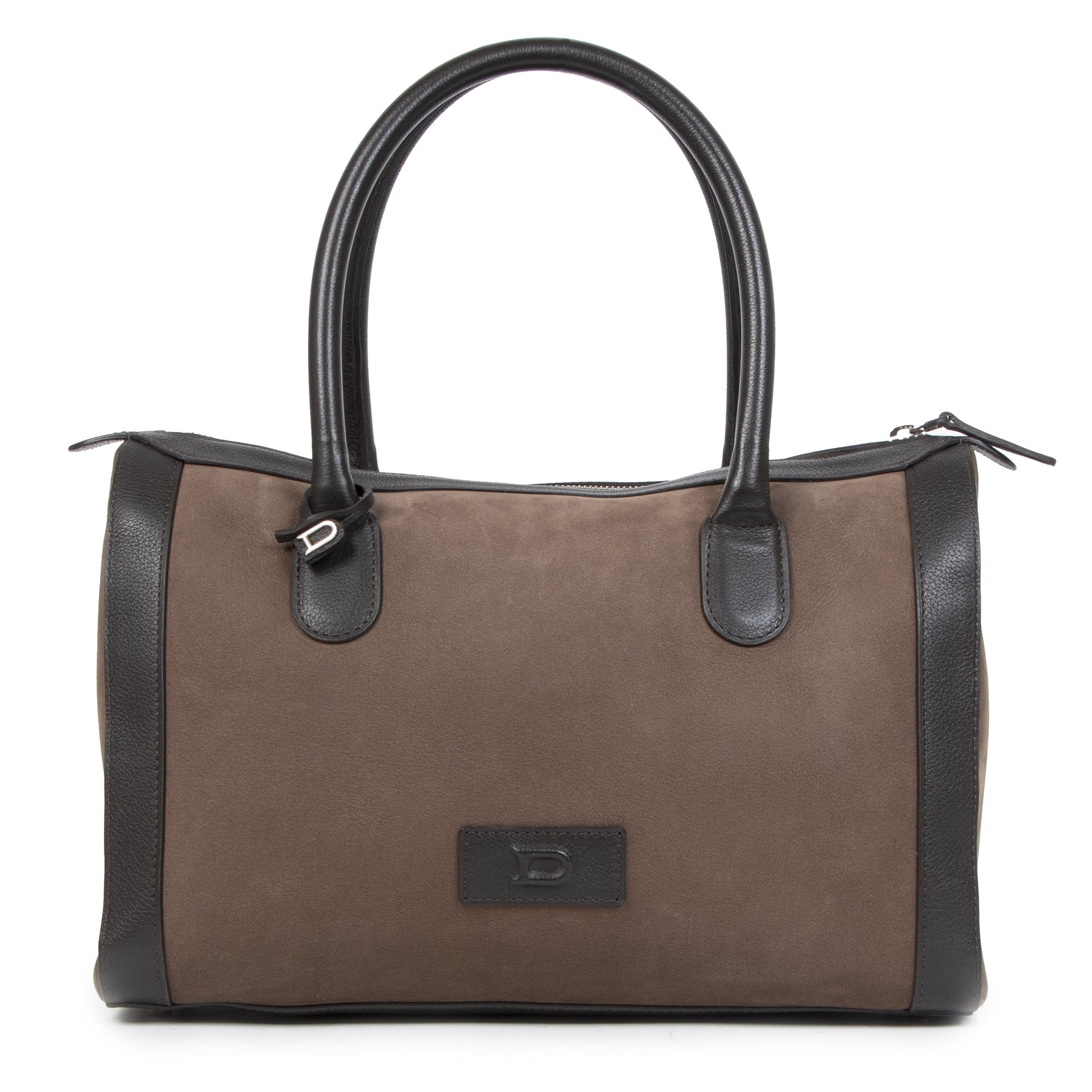Authentieke Tweedehands Delvaux Brown Suede Top Handle Bag juiste prijs veilig online shoppen luxe merken webshop winkelen Antwerpen België mode fashion