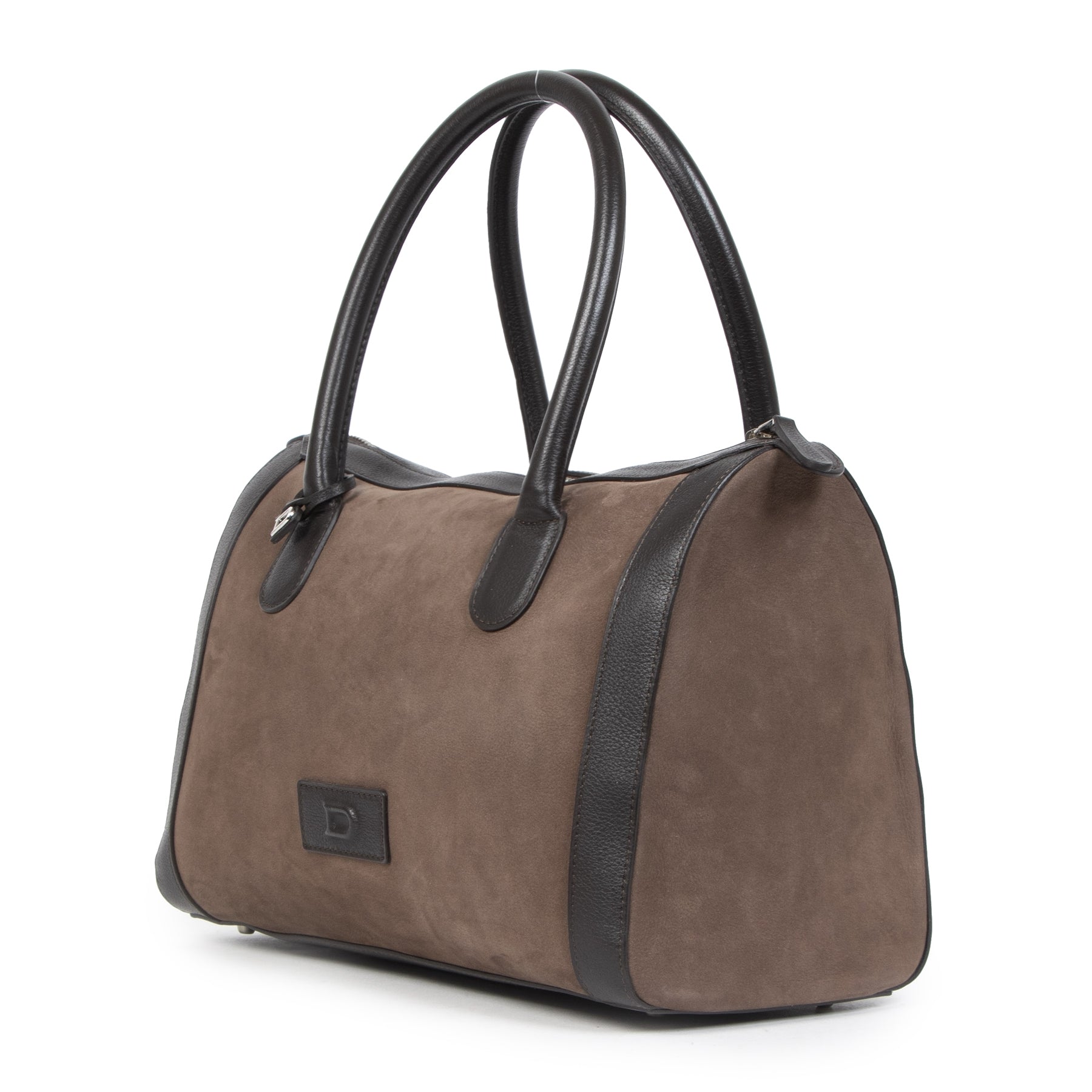 Authentieke Tweedehands Delvaux Brown Suede Top Handle Bag juiste prijs veilig online shoppen luxe merken webshop winkelen Antwerpen België mode fashion