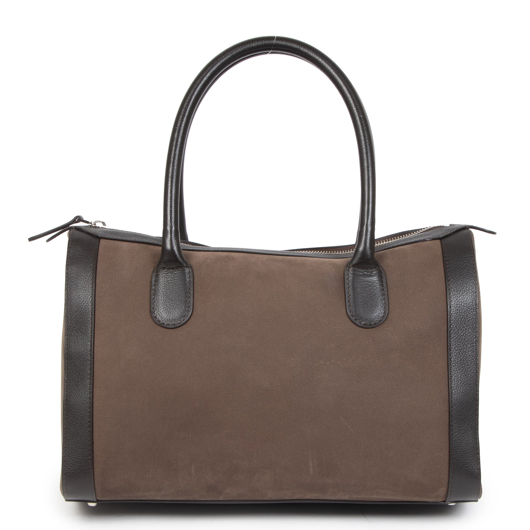 Authentieke Tweedehands Delvaux Brown Suede Top Handle Bag juiste prijs veilig online shoppen luxe merken webshop winkelen Antwerpen België mode fashion