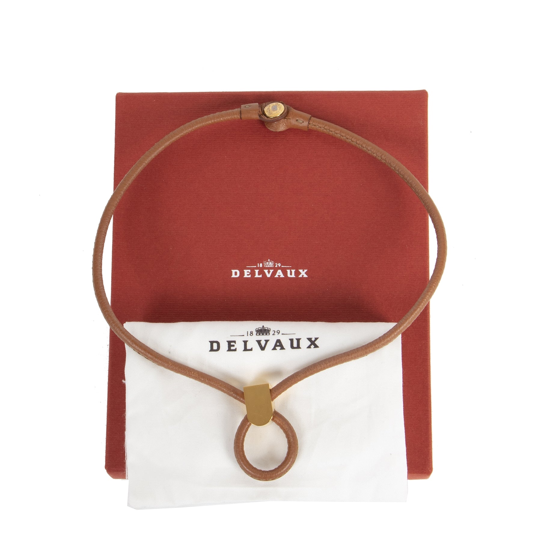 Authentic secondhand Delvaux Cognac Leather Collar Necklace designer accessories fashion luxury vintage webshop designer brands safe secure online shopping worldwide shipping