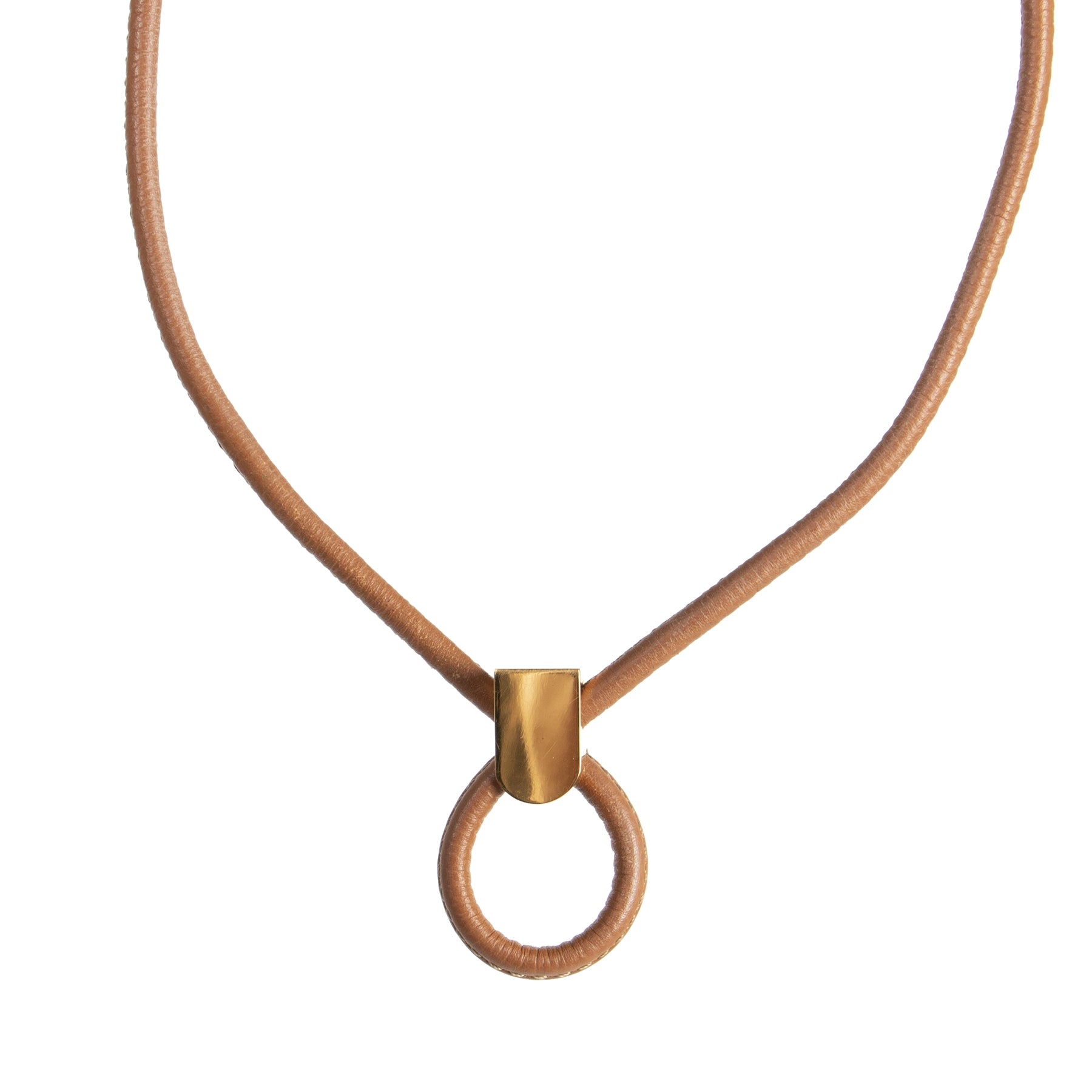 Authentieke Tweedehands Delvaux Cognac Leather Collar Necklace juiste prijs veilig online shoppen luxe merken webshop winkelen Antwerpen België mode fashion