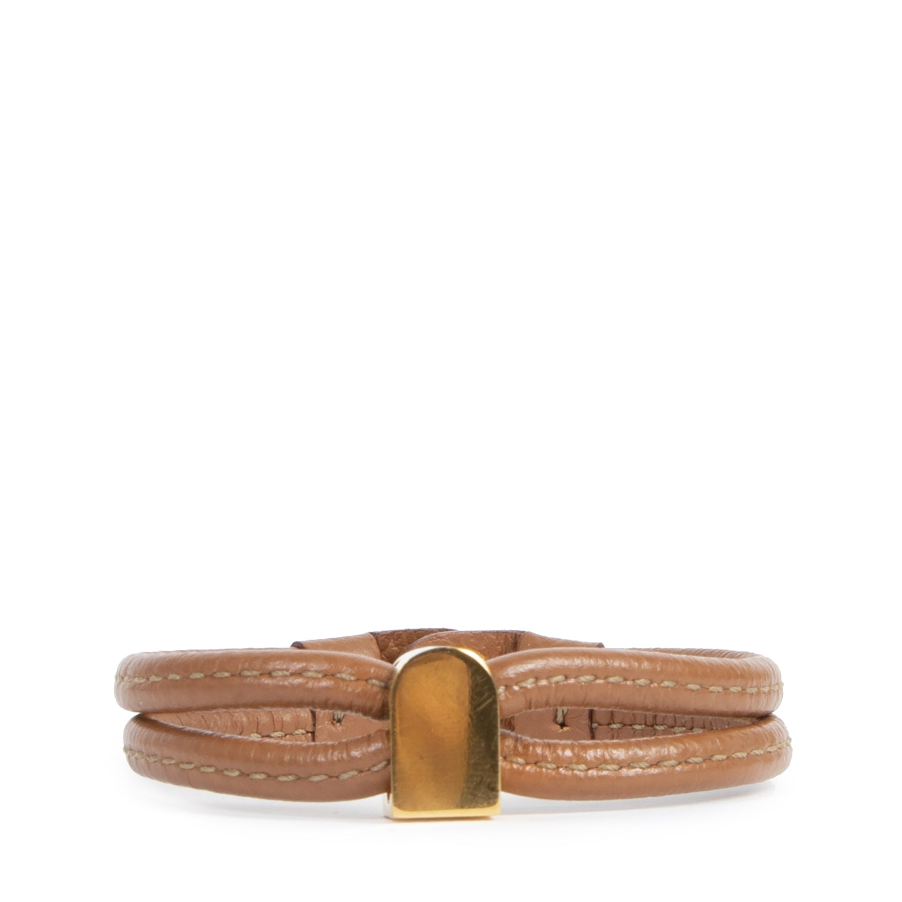 Authentic second-hand vintage Delvaux Brown Leather Gold D Bracelet buy online webshop LabelLOV