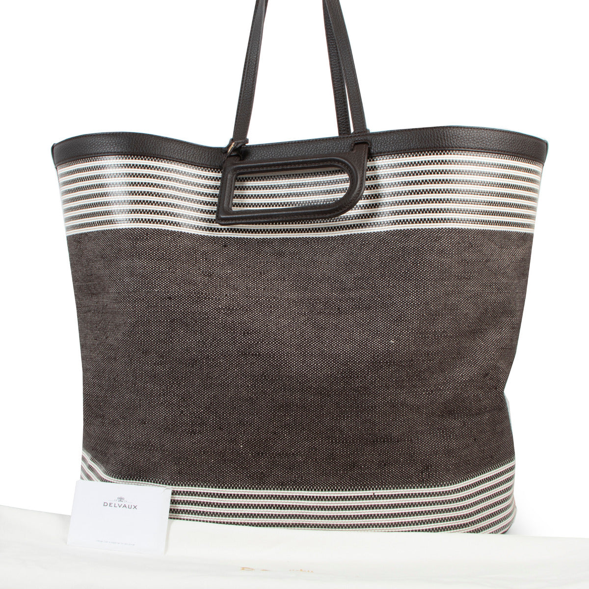 Delvaux D To D XL Toile Sangle Taurillon Ebène Tote Bag