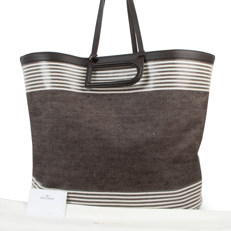Delvaux D To D XL Toile Sangle Taurillon Ebène Tote Bag