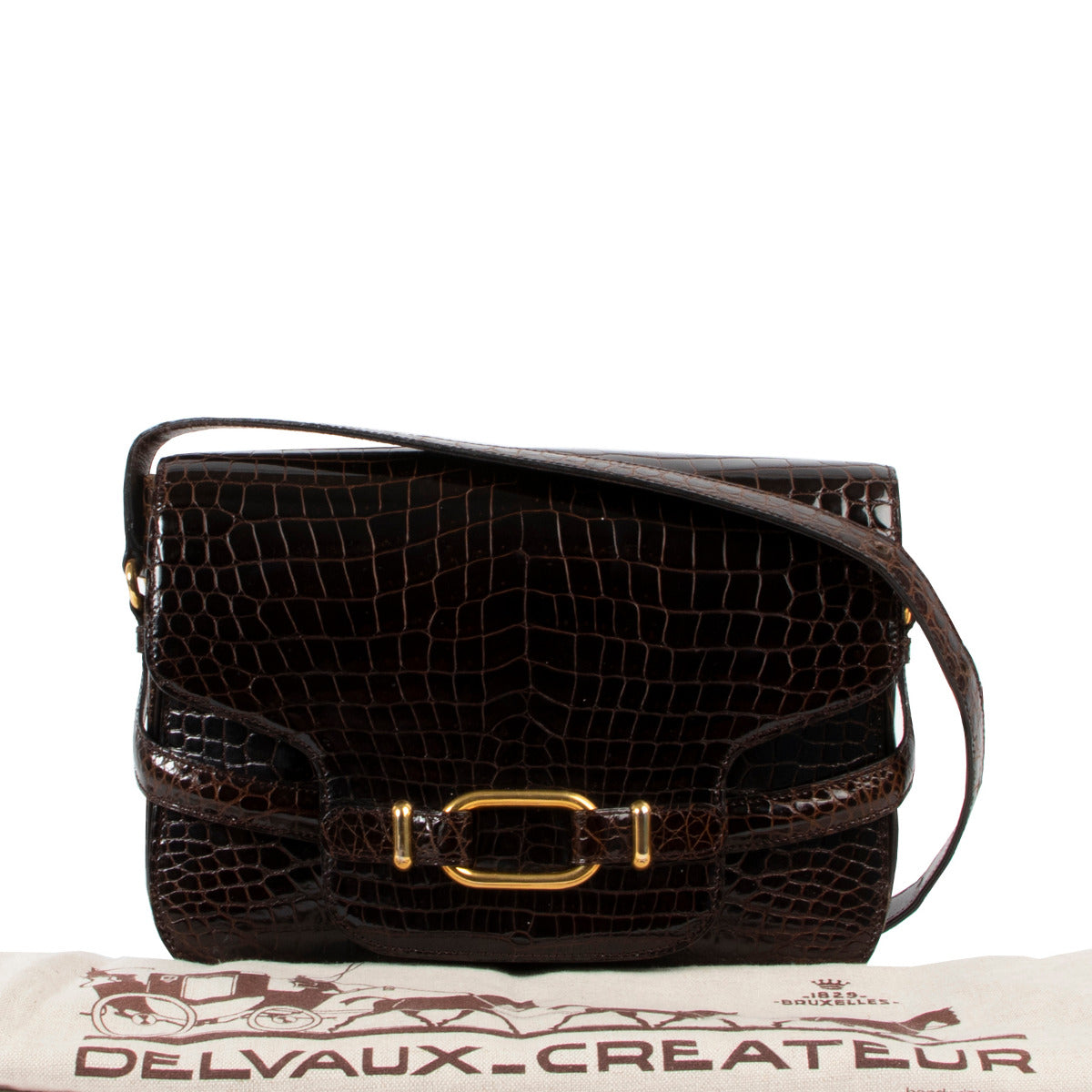Delvaux Brown Vintage Croco Crossbody Bag
